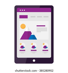 Wireframe Prototype the mobile site on the tablet in the flat style. Home site Landing. Vector tablet mockup
