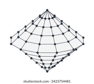 Wireframe Pyramid Geometric Structure Design. Double cone wireframe figure isolated on white.
