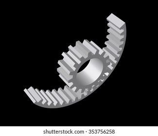 Wire-frame reducer consisting of gears and shafts. Vector illustration.