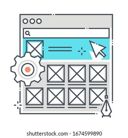 Wireframe Related Color Line Vector Icon, Illustration. The Icon Is About User Interface, Website, Internet, Web Design, User Experience, Front End. The Composition Is Infinitely Scalable.