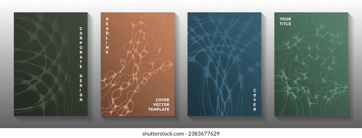 Wireframe rendering concept abstract vector covers. Fluid curve lines tissue backgrounds. Flat cover vector templates. Radiology cover pages graphic design set.