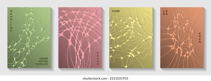 Wireframe renderizando ideia de capas vetoriais abstratas. Linhas de curva sobrepostas recortam planos de fundo. Modelos mínimos de vetor de folheto. Conjunto de design gráfico de folhas de rosto de engenharia.