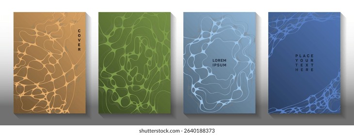Wireframe rendering idea abstract vector covers. Mobile curve lines bubble textures. Minimalist cover vector layouts. Engineering cover pages graphic design set.