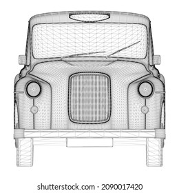 Wireframe of a retro car from black lines isolated on a white background. Front view. 3D. Vector illustration
