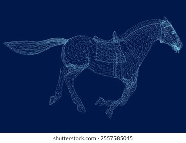 Wireframe Running Horse Four. Vector illustration