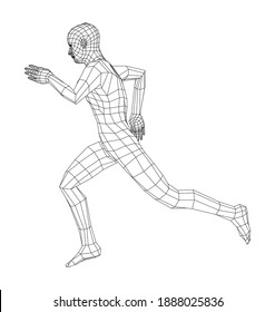 Wireframe running man. Vector 3d rendering. Man in running pose