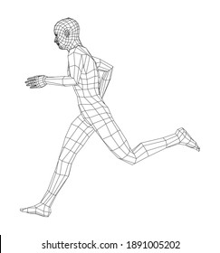 Wireframe running man. Vector 3d rendering. Man in running pose