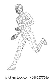 Wireframe running man. Vector 3d rendering. Man in running pose
