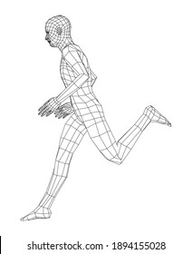 Wireframe running man. Vector 3d rendering. Man in running pose
