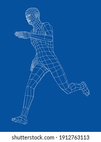 Wireframe running man. Vector 3d rendering. Man in running pose