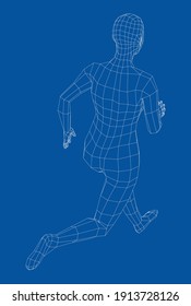Wireframe running woman. Vector 3d rendering. Man in running pose