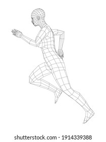 Una mujer con armazón de alambre. Representación vectorial 3d. Hombre en posición de correr