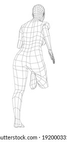 Wireframe running woman. Vector 3d rendering. Man in running pose