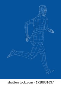 Wireframe running woman. Vector 3d rendering. Man in running pose