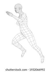 Wireframe running woman. Vector 3d rendering. Man in running pose