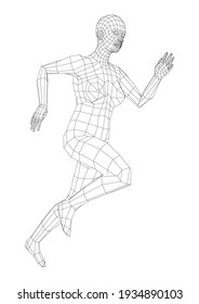 Wireframe running woman. Vector 3d rendering. Man in running pose
