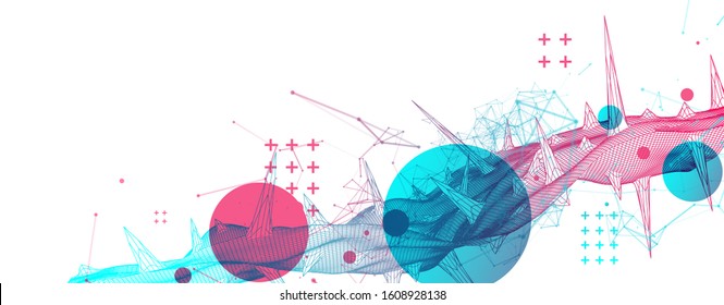 Wireframe science background with plexus effect. Futuristic vector illustration.