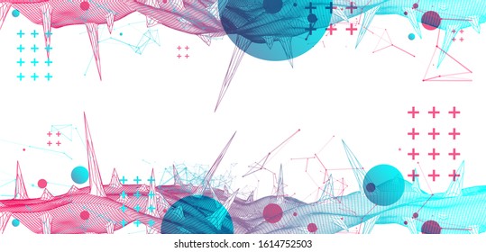 Wireframe science background with plexus effect. Futuristic vector illustration.