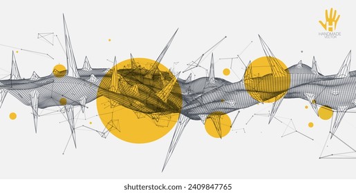 Wireframe science background with plexus effect. Futuristic handmade vector illustration.