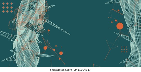 Wireframe science background with plexus effect. Futuristic handmade vector illustration.