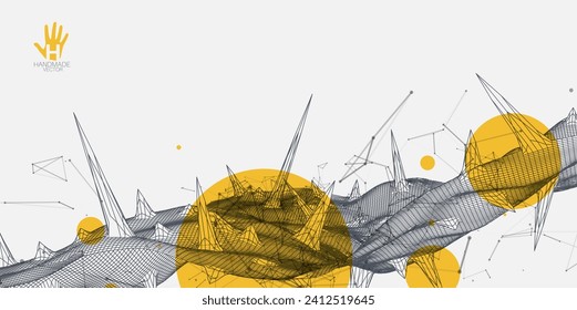 Wireframe science background with plexus effect. Futuristic handmade vector illustration.