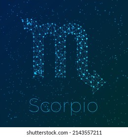 Wireframe Scorpio. Low poly zodiac sign in futuristic techology style on a starry sky