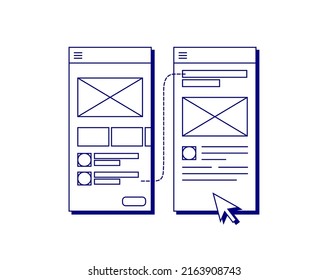 Wireframe Screen Mobile User Experience Concept Vector Illustration for User Interface Designer Poster or Graphic Element