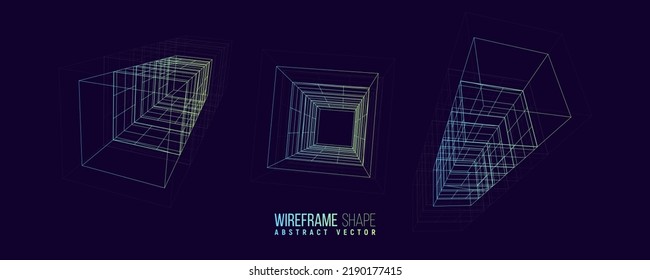 Wireframe shape. Futuristic hud element. Geometric grid. Vector illustration.