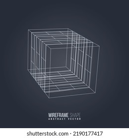 Wireframe-Form. Futuristisches Hud-Element. Geometrisches Gitter. Vektorgrafik.