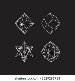 Wireframe shapes, different outline shapes. Perspective mesh, Low poly geometric elements.