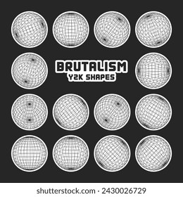 Wireframe shapes, lined sphere. Perspective mesh, 3d grid. Modern trendy low poly geometric elements. Retro futuristic design elements, y2k, vaporwave and synthwave style. Vector illustration