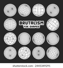 Wireframe shapes, lined sphere. Perspective mesh, 3d grid. Modern trendy low poly geometric elements. Retro futuristic design elements, y2k, vaporwave and synthwave style. Vector illustration