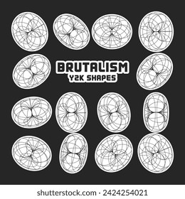 Wireframe shapes, lined torus. Perspective mesh, 3d grid. Modern trendy low poly geometric elements. Retro futuristic design elements, y2k, vaporwave and synthwave style. Vector illustration