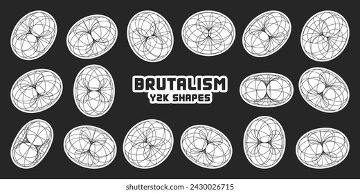 Wireframe shapes, lined torus. Perspective mesh, 3d grid. Modern trendy low poly geometric elements. Retro futuristic design elements, y2k, vaporwave and synthwave style. Vector illustration