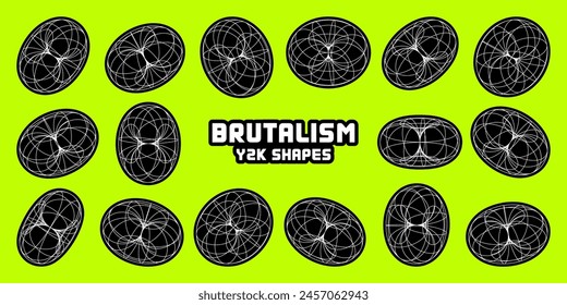 Wireframe shapes, lined torus. Perspective mesh, 3d grid. Modern trendy low poly geometric elements. Retro futuristic design elements, y2k, vaporwave and synthwave style. Vector illustration