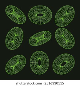 Formas de arames, toro forrado. Malha em perspectiva, grade 3d. Elementos poligeométricos baixos. Elementos de design futurista retro, y2k, vaporwave e estilo synthwave. Ilustração vetorial