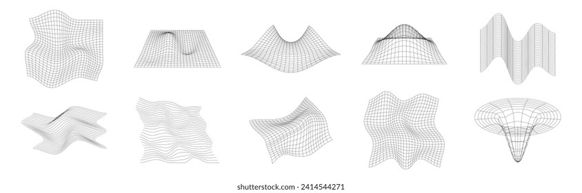 Wireframe shapes set. Distortion figure.