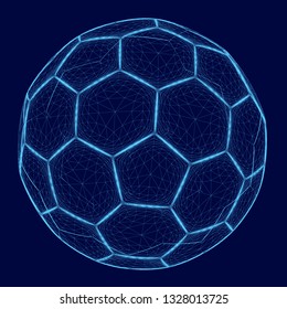 Marco de alambre de la pelota de fútbol de las líneas azules. Fútbol polígonal