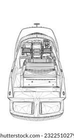 Wireframe Speedboat isolated vector illustration. Luxury and expensive boat. 3D.