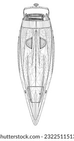Wireframe Speedboat isolated vector illustration. Luxury and expensive boat. 3D.