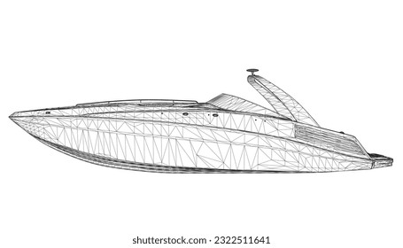 Wireframe Speedboat isolated vector illustration. Luxury and expensive boat. 3D.