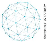 Wireframe sphere blue line element. Polygonal style