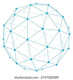 Wireframe sphere blue line element. Polygonal style