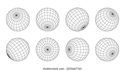 Wireframe sphere with connected lines isolated. Abstract grid globes in different positions. 3d design technology style.