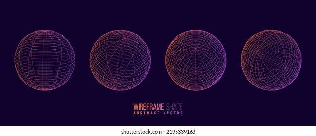 Wireframe sphere. Futuristic hud element. Geometric grid. Vector illustration.