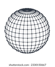Esfera de armazón de alambre aislada en fondo blanco. red de celdas 3d.