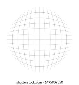 Wireframe sphere, globe. Orb, circle with mesh, grid lines. Concentric, circular geometric element. Convex protrude, bulge distort design. Spherical, globular abstract geometric element
