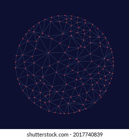 Wireframe sphere model with dots and dot lines.