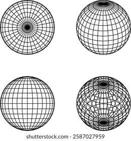 Wireframe Spheres, 3D Geometric Mesh, Abstract Grid Sphere, Technical Sphere Outline, Futuristic Design, Digital Globe, Precision Wireframe, Isometric Sphere, Scientific Illustration, Minimalist Shape