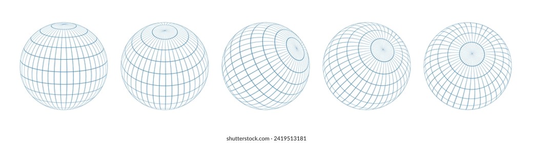 Kollektion von Wireframe-Kugeln. Farbige 3D-Rahmenkugeln 